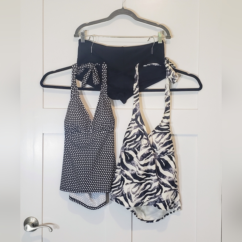Catalina Tankini 3 Pieces Polka Dot Faded Zebra & Boy Shorts Black White Size M